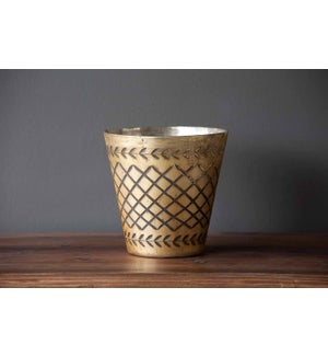 Antique Gold Cross Pattern Mercury Glass Vase, Large