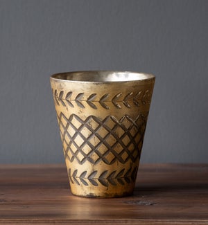 Antique Gold Cross Pattern Mercury Glass Vase, Medium