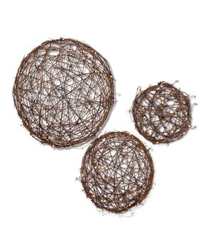 Natural Vine Spheres with Micro LED Lights, Set of 3