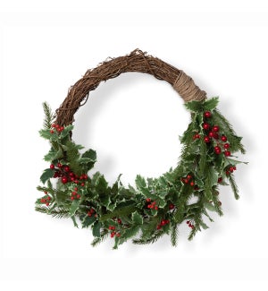 Christmas Cheer Holly and Pine Vine Wreath