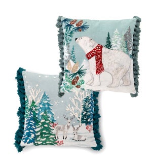 Alpine Forest Pillow with Tassels, 2 Assorted Styles
