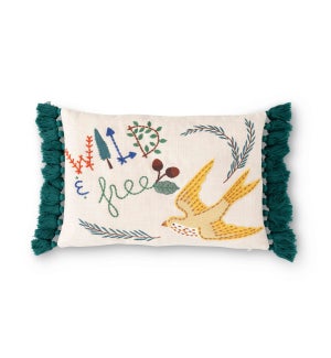 "Free" Bird Appliqued Cotton Pillow