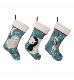 Arctic Woodland Creature Embroidered Stocking, 3 Assorted Styles