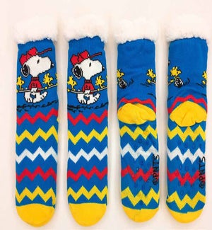 Peanuts Red Hat Snoopy and Woodstock Zig Zag Blue Sherpa Socks