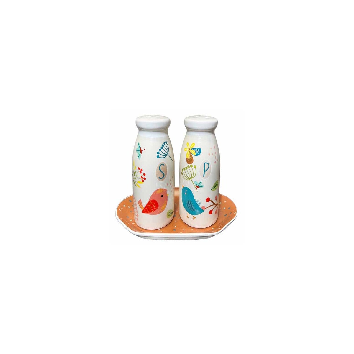 Birds Of Happiness Salt and Pepper Set with Plate