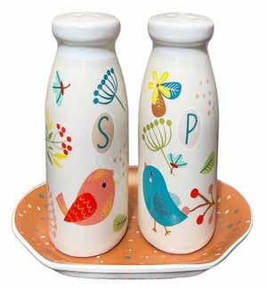 Birds Of Happiness Salt and Pepper Set with Plate