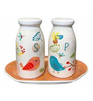 Birds Of Happiness Salt and Pepper Set with Plate
