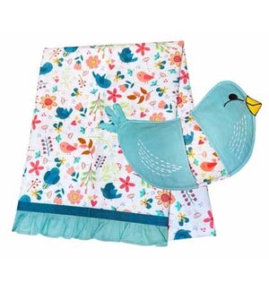 Birds Of Happiness Tea Towel and Bird Oven Mitt - 2 Piece Set