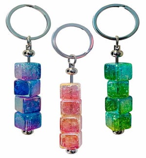 Jeweled Keyrings - Shimmer Squares Assortment - Asst 3 Colors