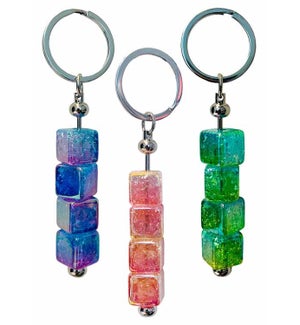 Jeweled Keyrings - Shimmer Squares Assortment - Asst 3 Colors