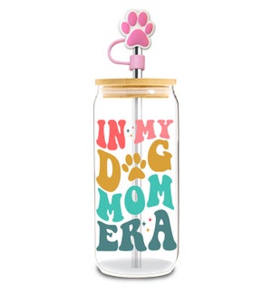 Dog Mom Glass Water Bottle with Straw - 16 Oz