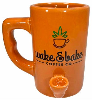 Colorful Wake and Bake Pipe Mug - Orange - 8 Oz