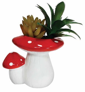 Mini Mushroom Planter with Faux Succulent