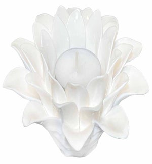Floral Ceramic Tea Light Holder - White
