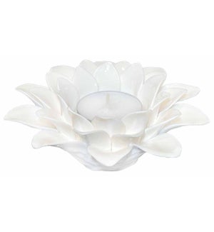 Floral Ceramic Tea Light Holder - White