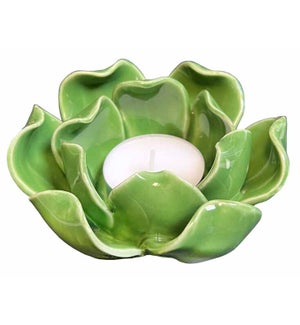 Floral Ceramic Tea Light Holder - Green