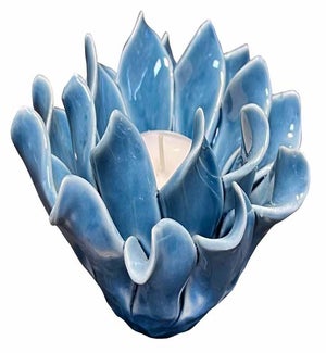 Floral Ceramic Tea Light Holder - Dark Blue
