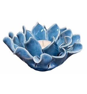 Floral Ceramic Tea Light Holder - Dark Blue
