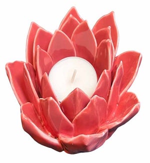 Floral Ceramic Tea Light Holder - Coral