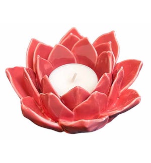 Floral Ceramic Tea Light Holder - Coral