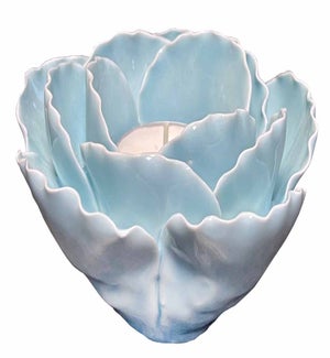Floral Ceramic Tea Light Holder - Light Blue