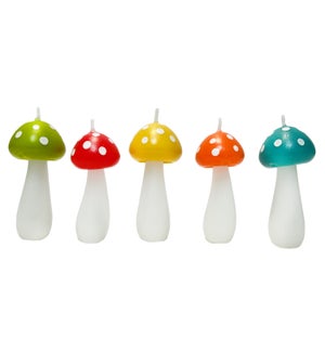 Mushroom Birthday Candles - 5 Piece Set - Asst 5 Colors