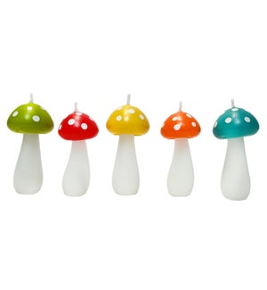 Mushroom Birthday Candles - 5 Piece Set - Asst 5 Colors