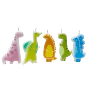 Dinosaur Birthday Candles - 5 Piece Set - Asst 5 Colors