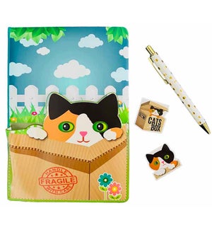 Cat In A Box Pocket Journal with Pen - 2 Magnet Page Markers
