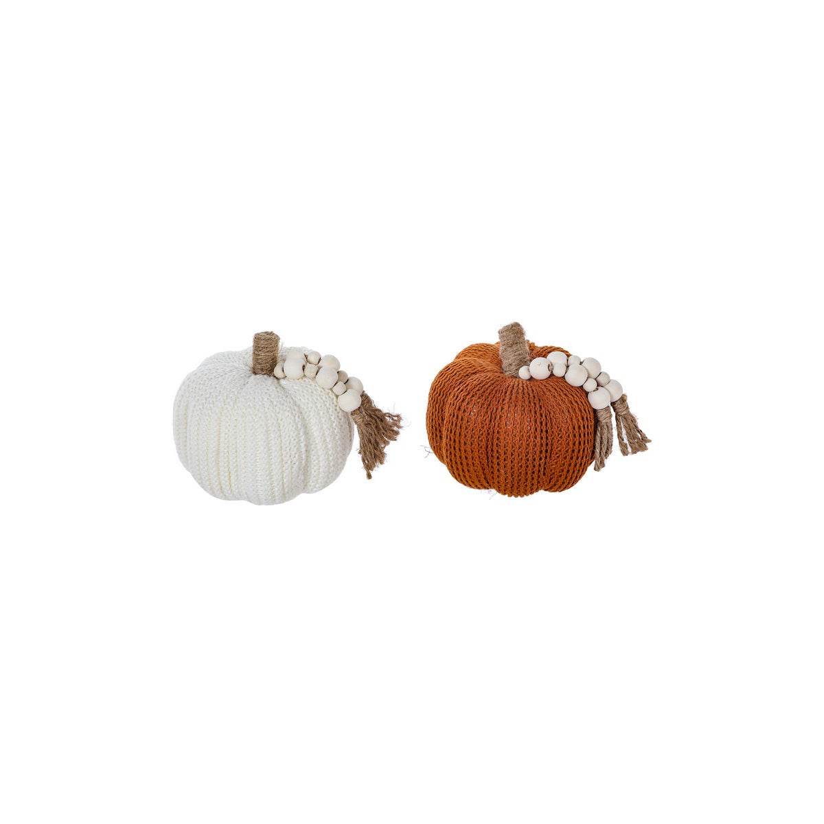 Small Fabric Orange/White Pumpkin with Bead 2 Asst