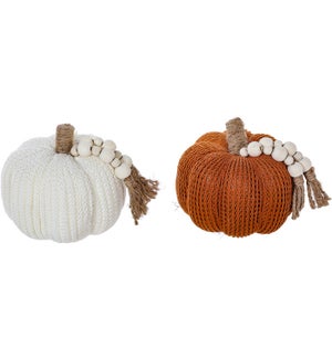 Small Fabric Or/White Pumpkin with Bead 2 Asst