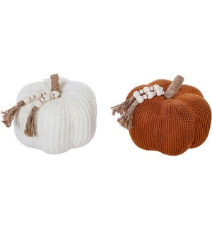 Large Fabric Or/White Pumpkin with Bead 2 Asst