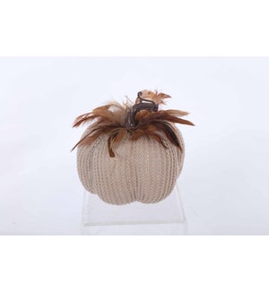 Small Fabric Tan Pumpkin with Feather