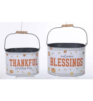 Galvanized Oval Thankful/Blessings Bucket with Handle S/2