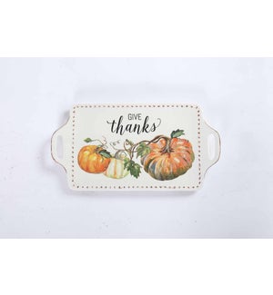 Ceramic Give Thanks Pumpkin Tray with Handle