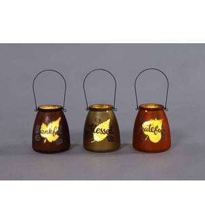 Glass Fall Word Glow Jar with Handle 3 Asst