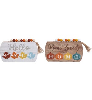 Wd Fall Color Word W/Bead Block 2 Asst