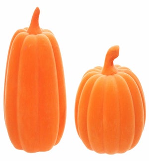 Lg Cer Orange Flocked Pumpkin 2ASST