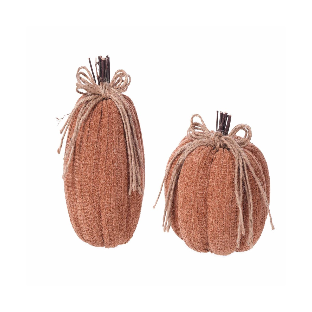 Fabric Jute Bow Pumpkins 2 Asst