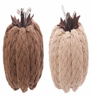 Fabric Wht/Tan Braid Pumpkin 2 Asst