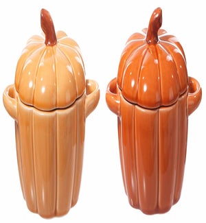 Cer Pumpkin W/Lid Containers 2 Asst