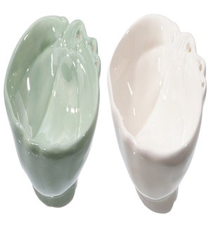 Cer Pumpkin Grn/Crm Bowl  2 Asst