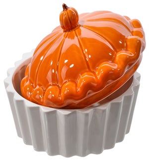 Cer Pumpkin Dish W/Lid