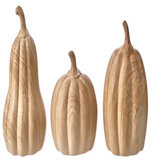 Cer Flat Wood Look Pumpkin 3 Asst