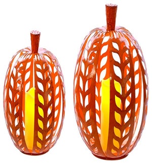 Lg Mtl Leaf Cutout Pumpkin w LED/Candle