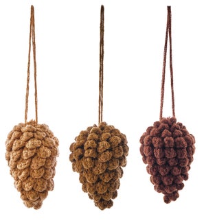 Handmade Yarn Pinecone Orn 3 Asst