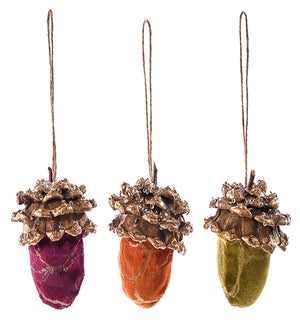 Fab Pinecone Acorn Orn 3 Asst