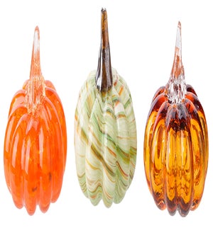 Glass Flat Pumpkin 3 Asst