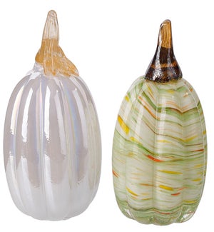 Glass Grn/Wht Pumpkin 2 Asst