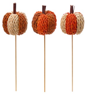 Floral Jute Pumpkin Pick 3 Asst